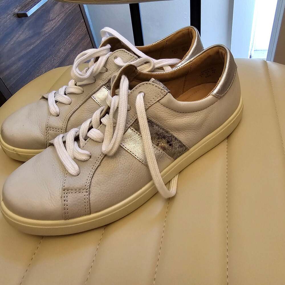 Hotter Switch Leather Comfort Sneakers Wide EEE Size 9 EU 41 Silver Accent